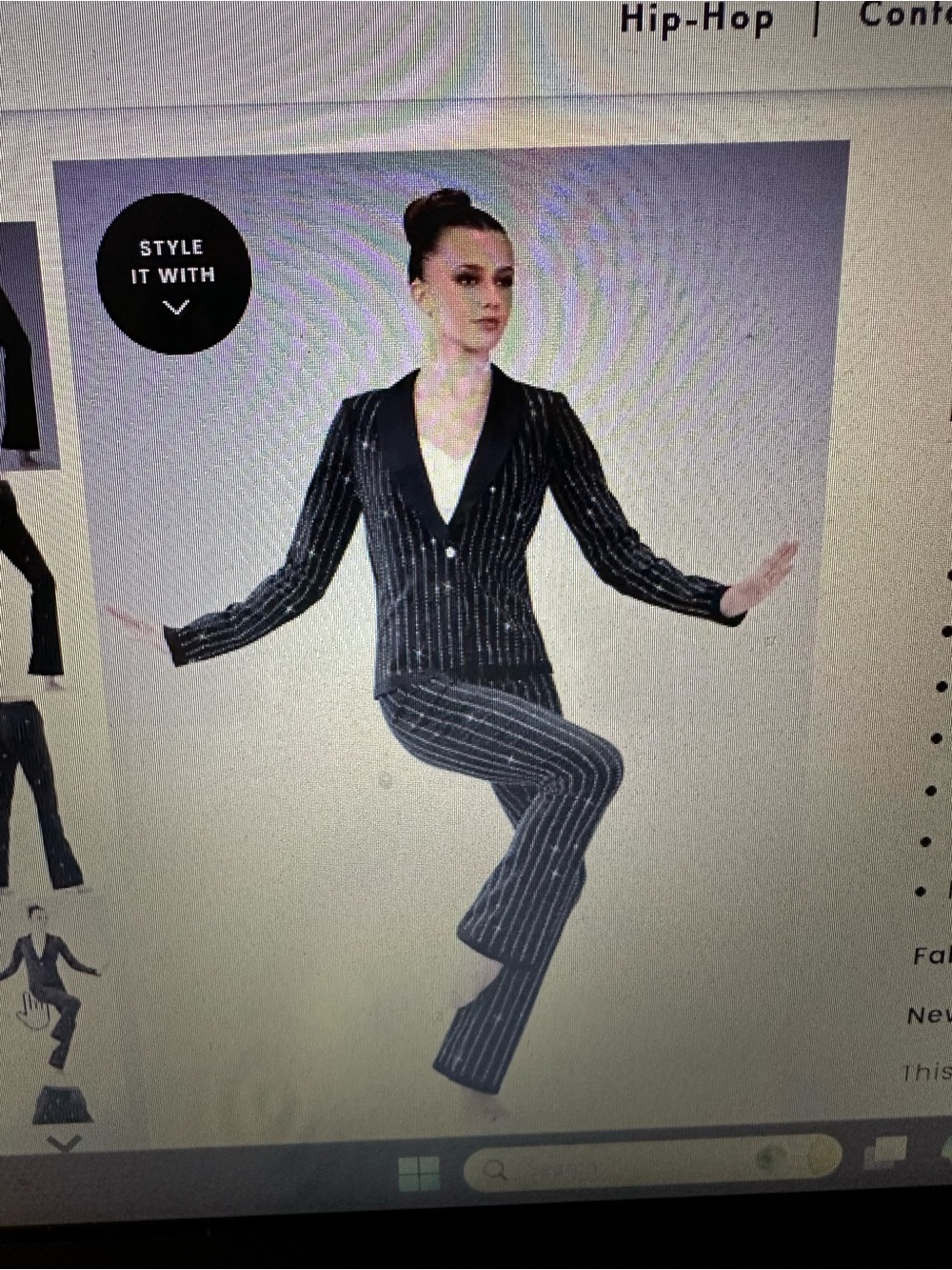 3-piece dance costume black rhinestone pinstripe blazer and pants with top AM